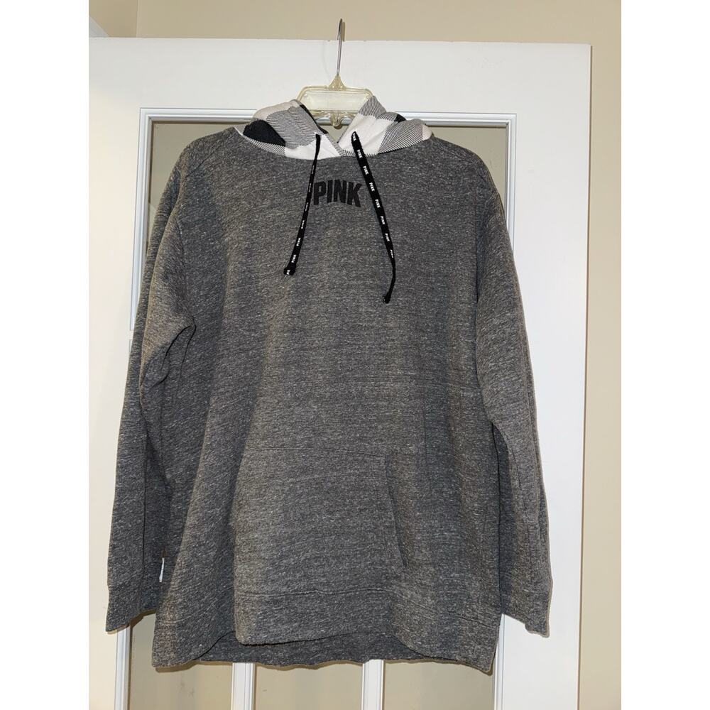 Pink VS Grey Buffalo Plaid Woman's Large Sherpa Lined Hoodie Pullover
